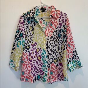 Paperwhite Linen Colorful Button Up Top